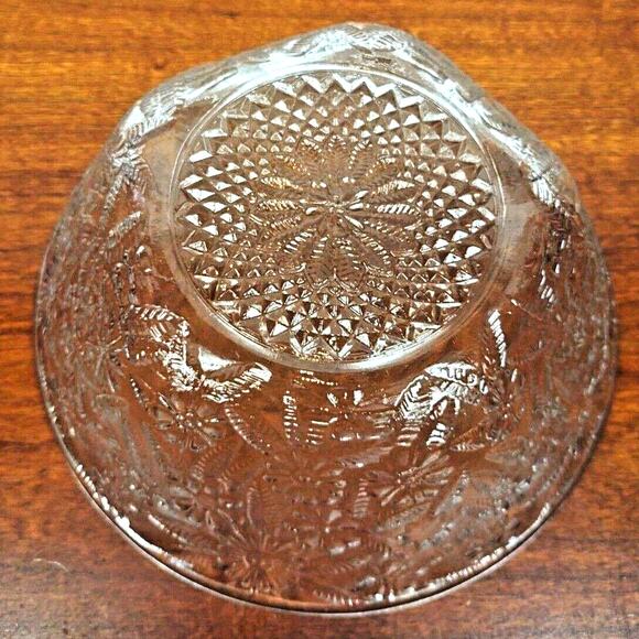 Vintage Indiana Glass PINEAPPLE & Floral Clear Salad Bowl 7½” Straight Rim 618 - Picture 3 of 6